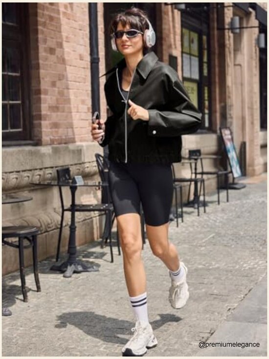 Faux Leather Bomber Jacket Cropped Zip Up Outerwear Lightweight Water Repellent - Picture 5 of 7